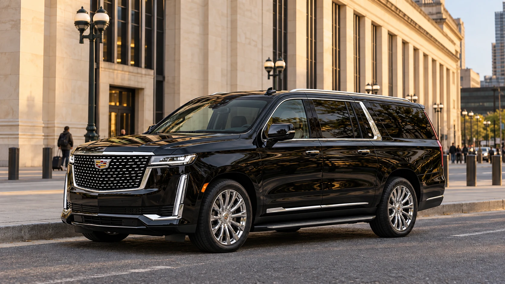 Black Cadillac Escalade ESV at Philadelphia 30th Street Station