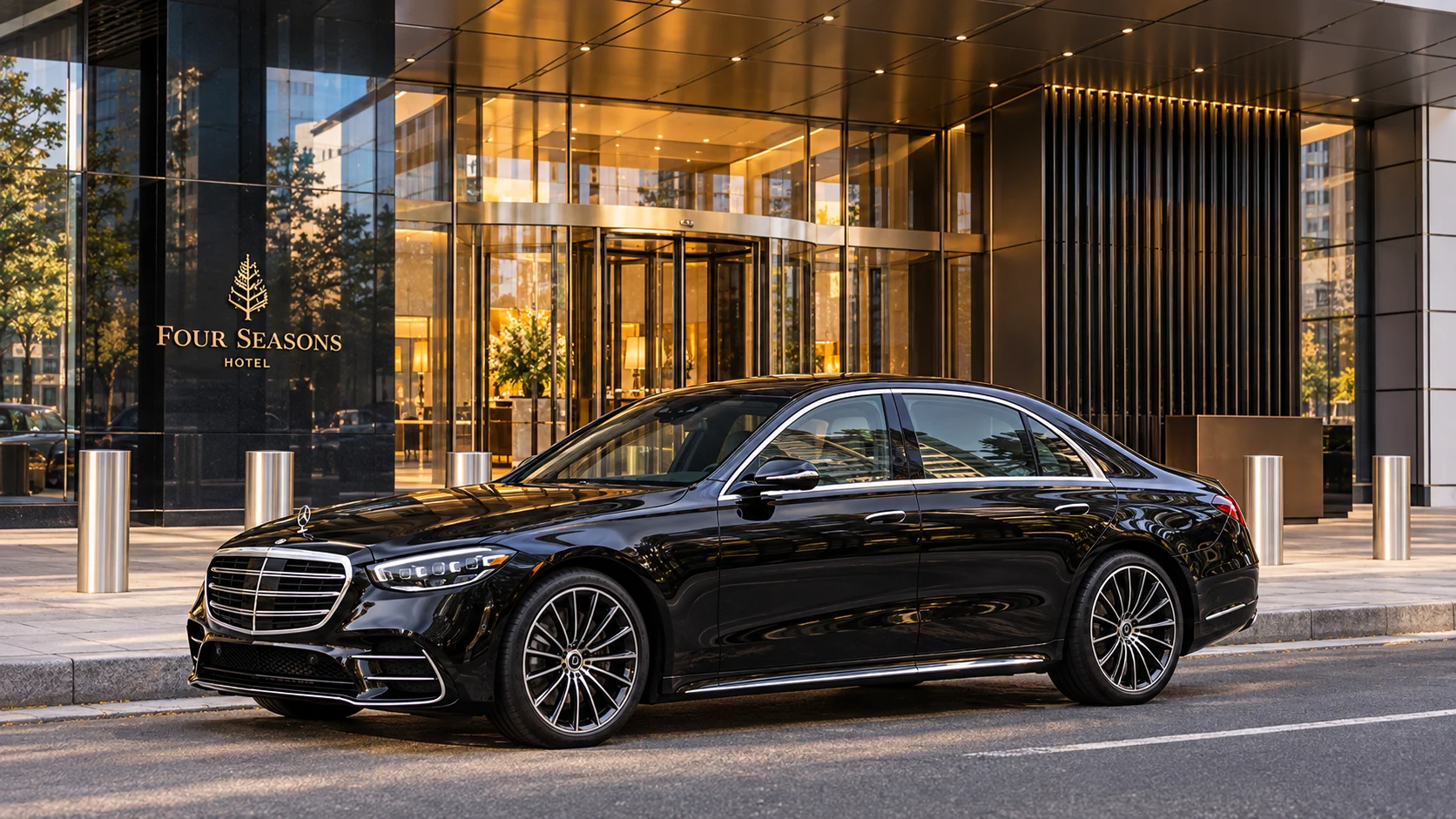 Black Mercedes-Benz S-Class luxury sedan